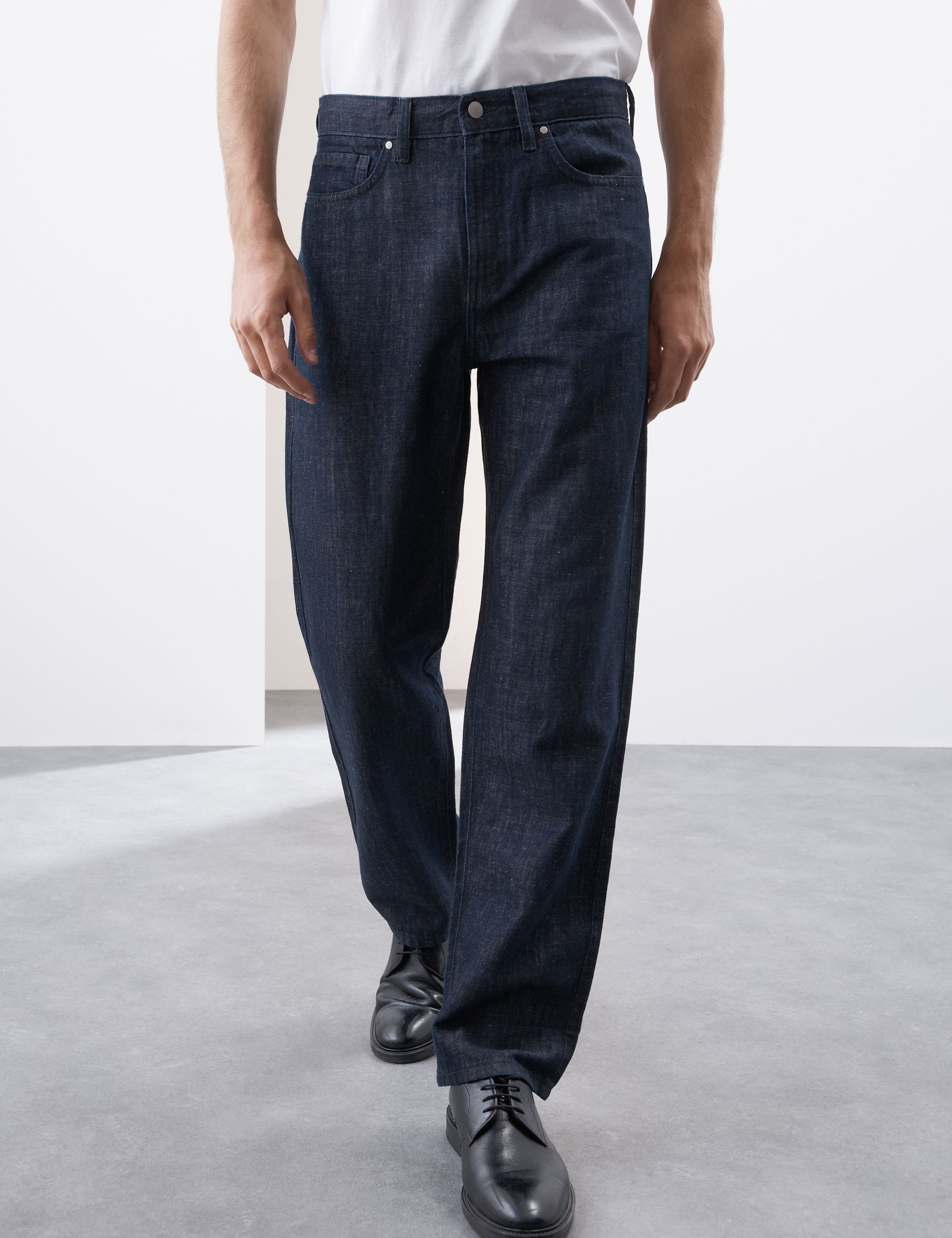 Keten Karışımlı Geniş Paça Jean Pantolon