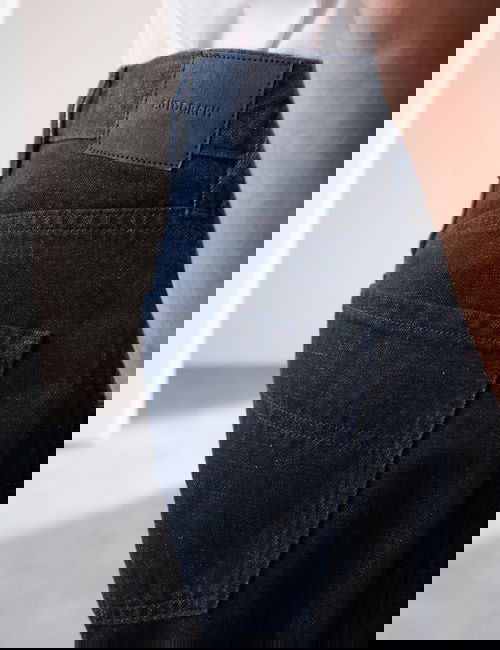Lacivert Keten Karışımlı Geniş Paça Jean Pantolon