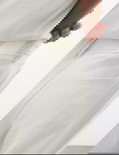 Krem Keten Karışımlı Geniş Paça Jean Pantolon