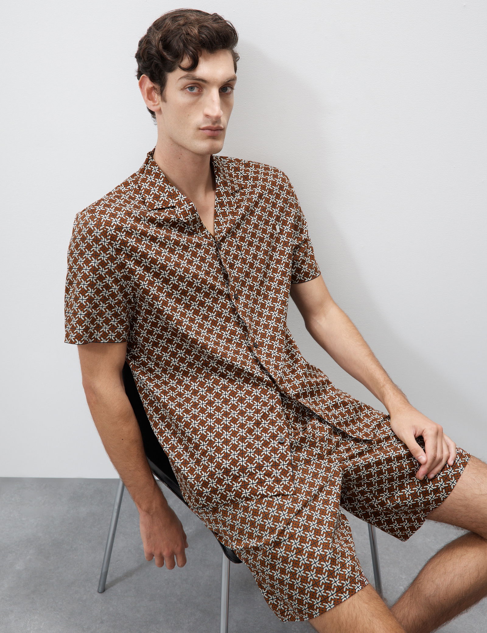 Pamuk Karışımlı Geometrik Desenli Pijama Üstü