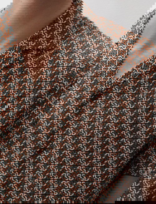Kahverengi Pamuk Karışımlı Geometrik Desenli Pijama Üstü