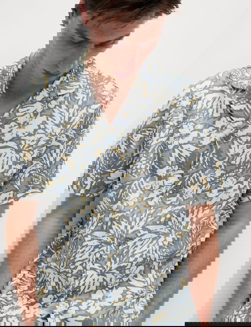 Mavi Mix Saf Pamuklu Tropikal Desenli Pijama Takımı
