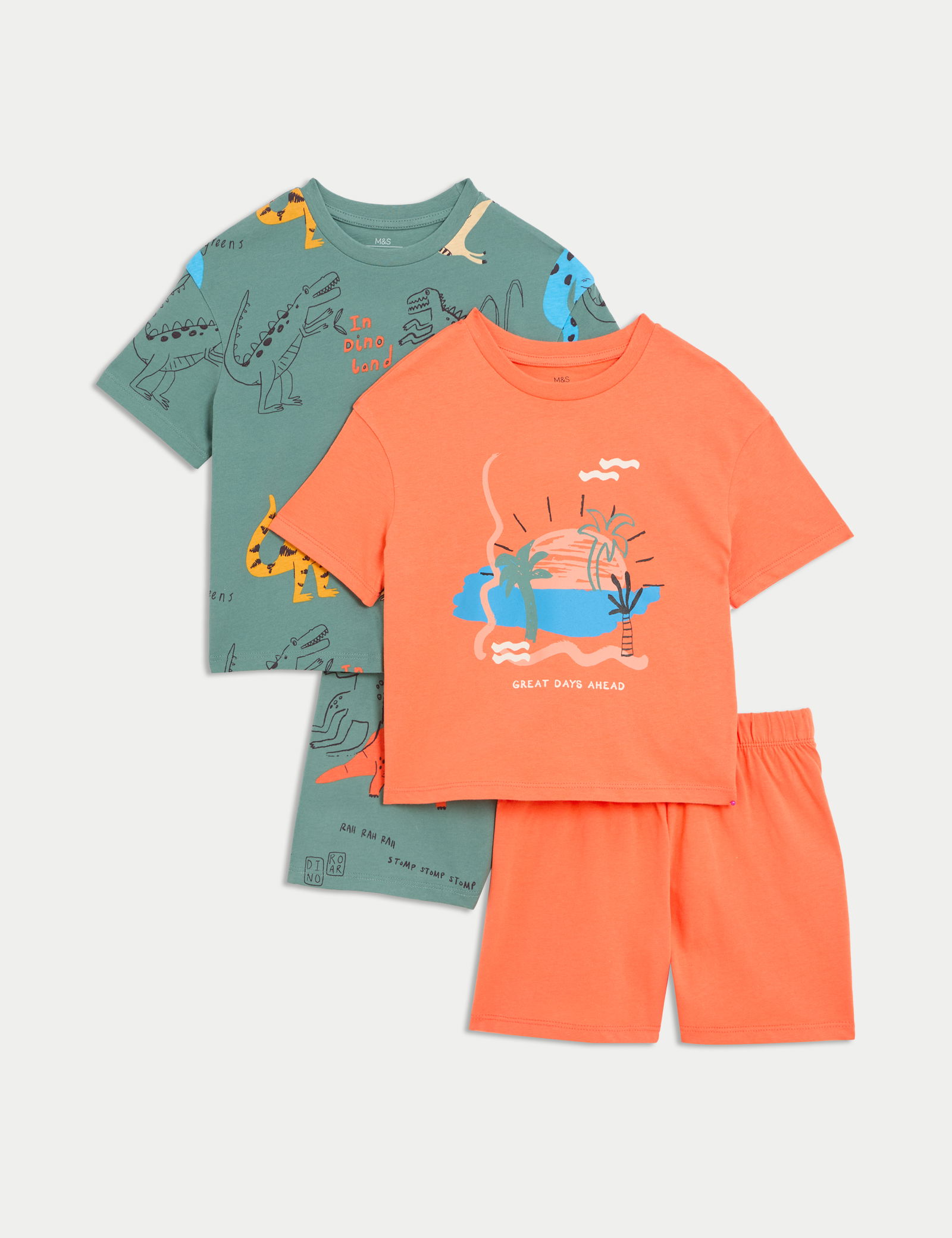 2'li Saf Pamuklu Dinozor Desenli Pijama Takımı (1-8 Yaş)