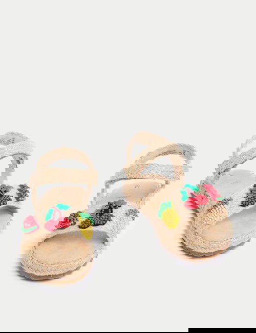 Bej Boncuklu Meyve Desenli Çocuk Sandalet