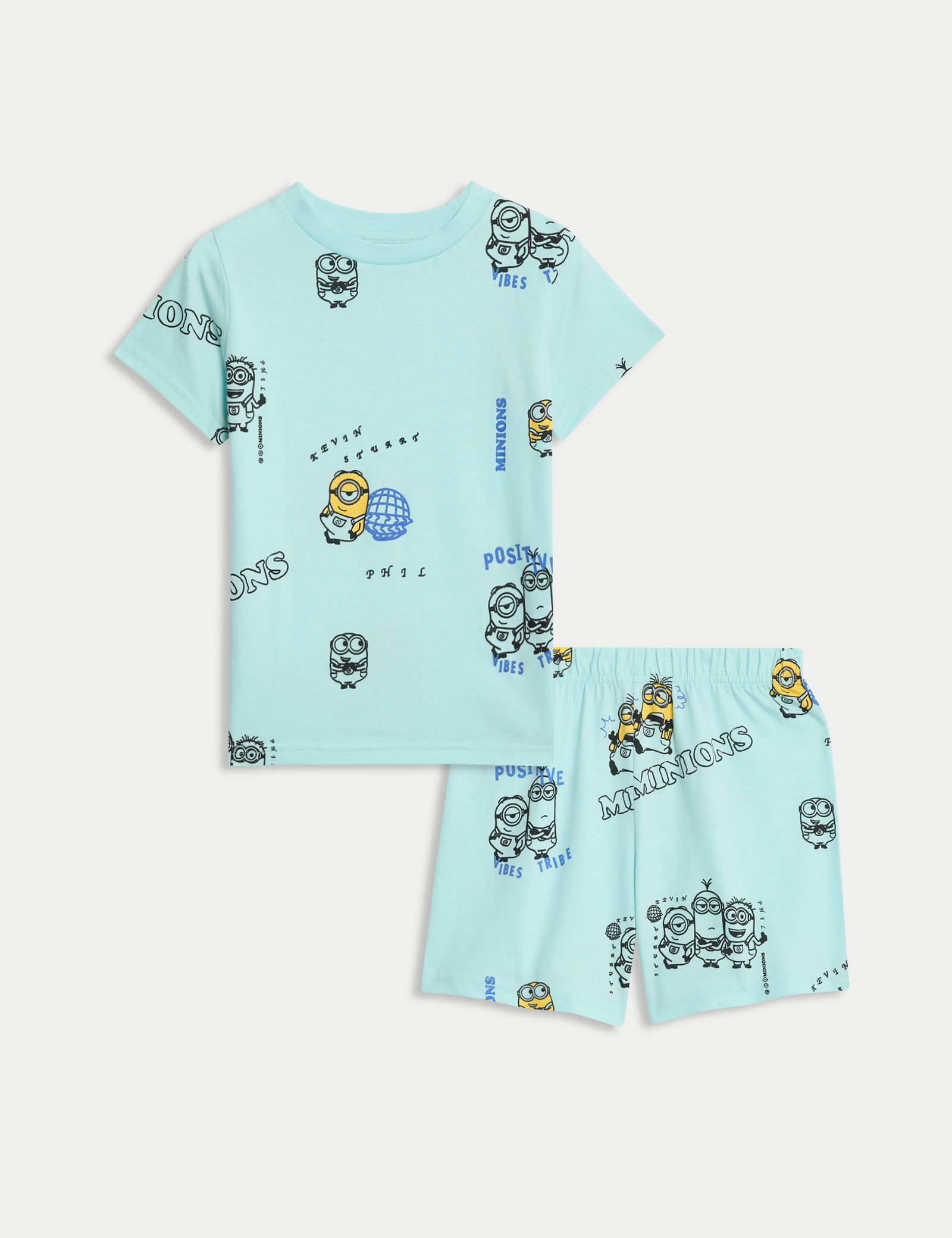 Saf Pamuklu Minyonlar™ Kısa Kollu Pijama Takımı (3-16 Yaş)