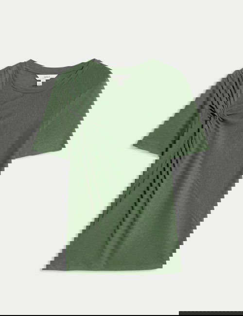 Yeşil Keten Karışımlı Bisiklet Yaka Burgu Detaylı T-Shirt