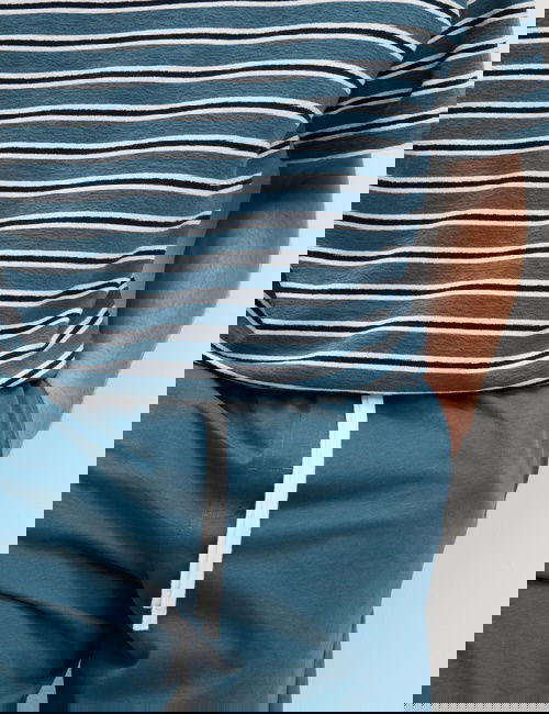 Mavi Mix Pamuk Karışımlı Çizgili Pijama Seti