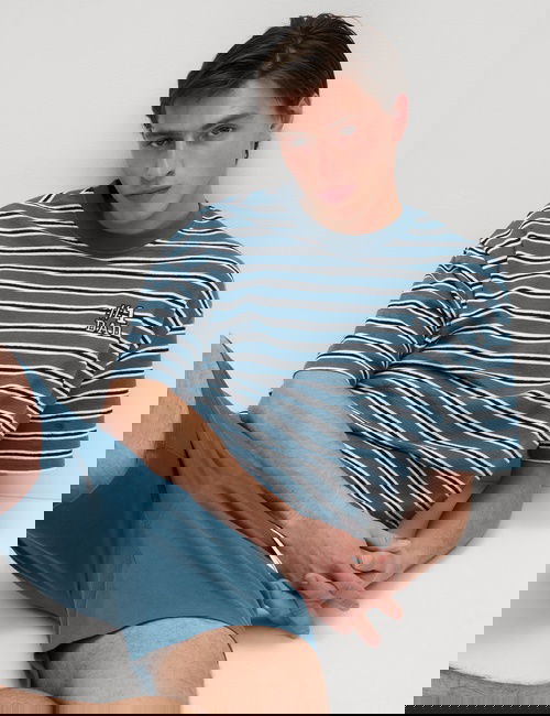 Mavi Mix Pamuk Karışımlı Çizgili Pijama Seti