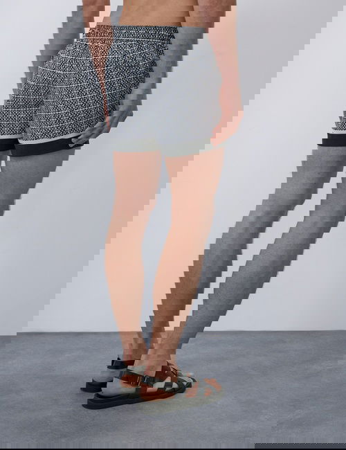 Siyah Hızlı Kuruyan Geometrik Desenli Erkek Mayo Şort