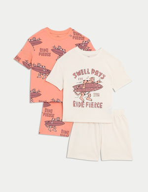 2'li Saf Pamuklu Sörf Temalı Pijama Takımı (1-8 Yaş)