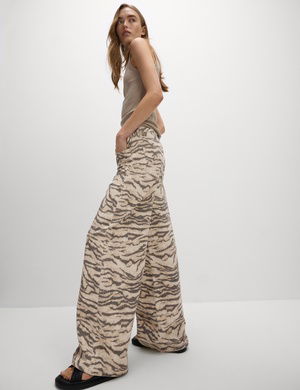 Leopar Desenli Wide Leg Jean Pantolon
