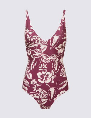 Regular Fit Yaprak Desenli Plunge Mayo