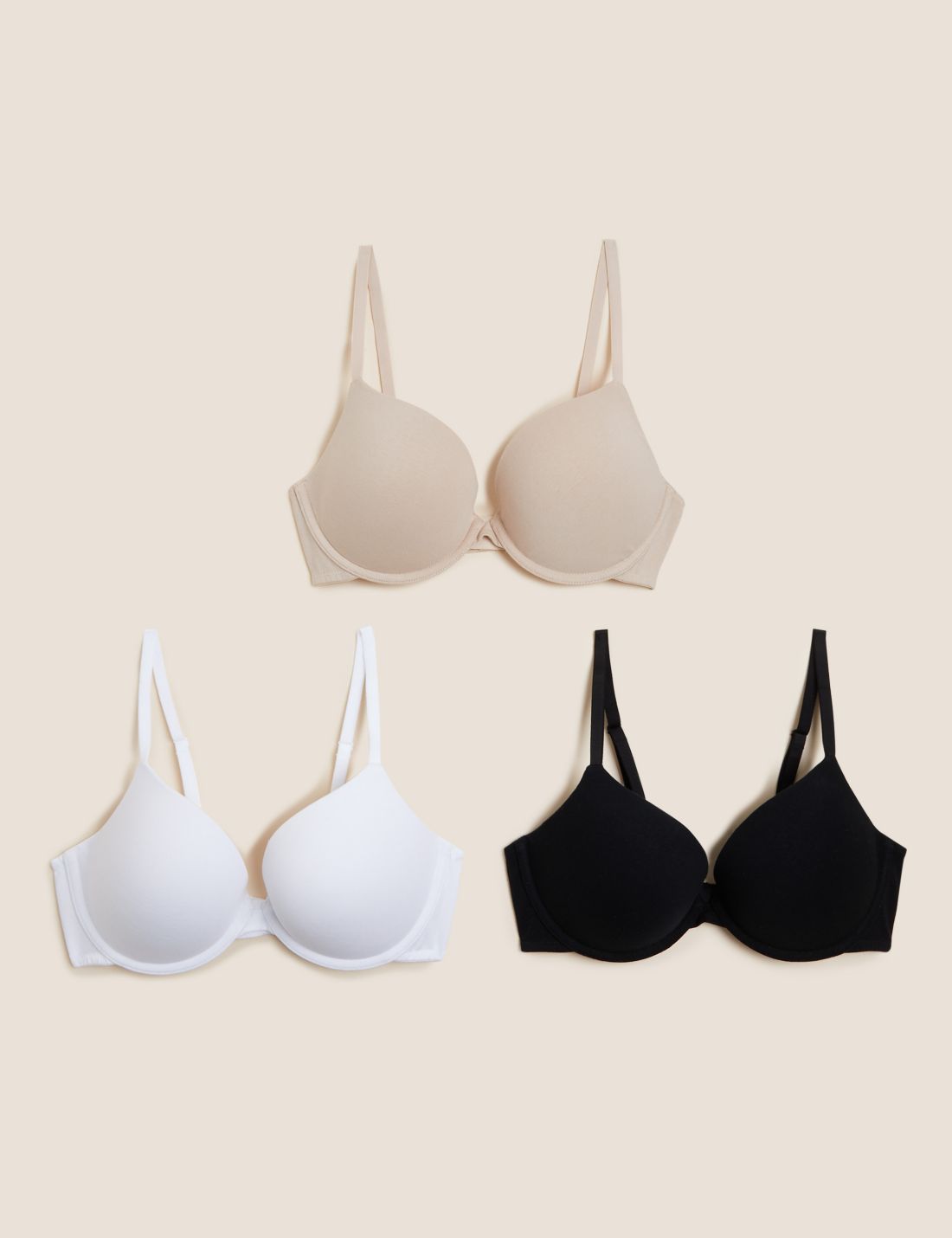 3'lü Pamuklu Push Up T-Shirt Sütyeni