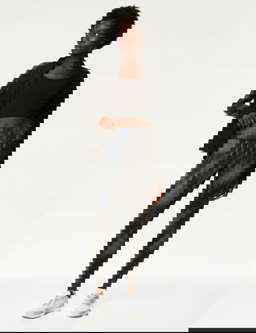 Siyah Yüksek Bel Desenli Legging Tayt