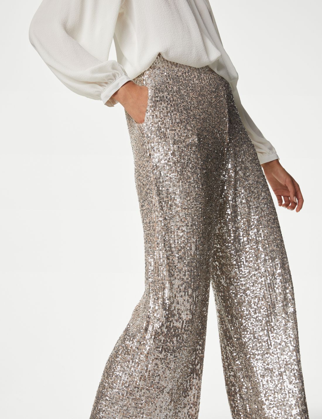 Payetli Wide Leg Pantolon