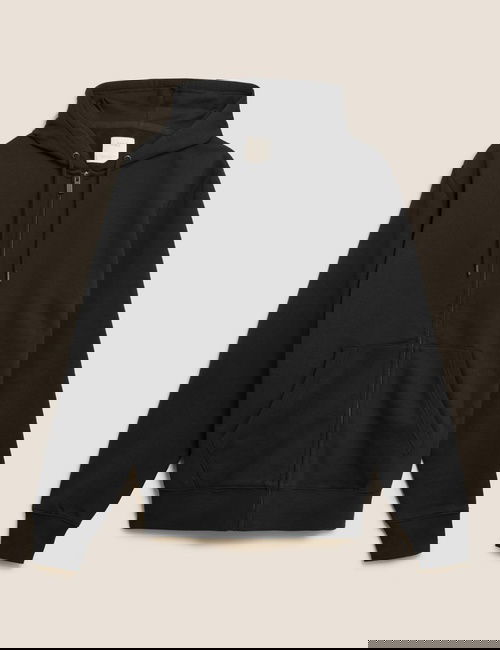 Siyah Saf Pamuklu Kapüşonlu Sweatshirt
