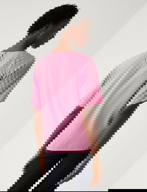 Pembe Regular Fit Kısa Kollu Bluz