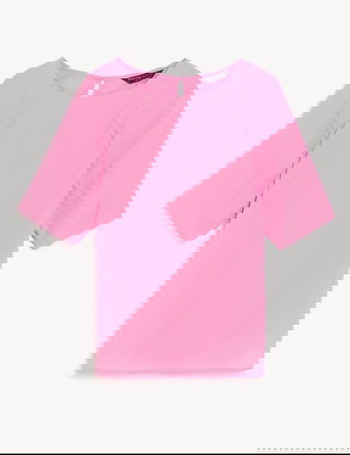 Pembe Regular Fit Kısa Kollu Bluz