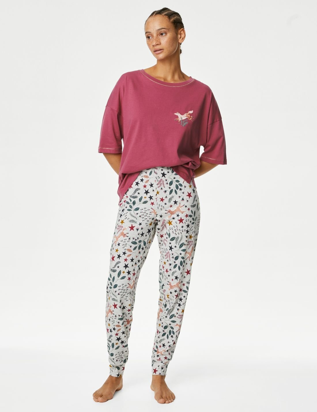 Tilki Desenli Kısa Kollu Pijama Takımı